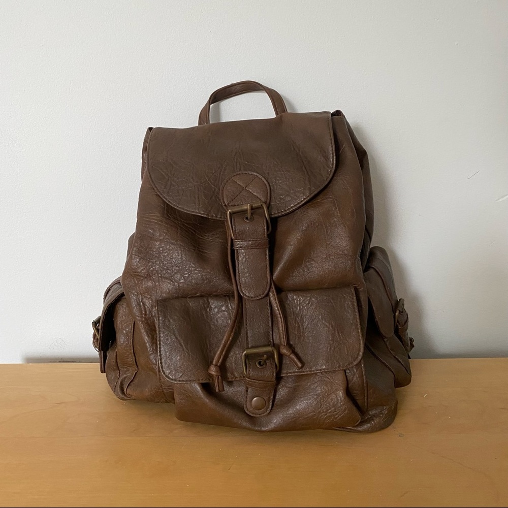 Brown Buckle Knapsack Backpack